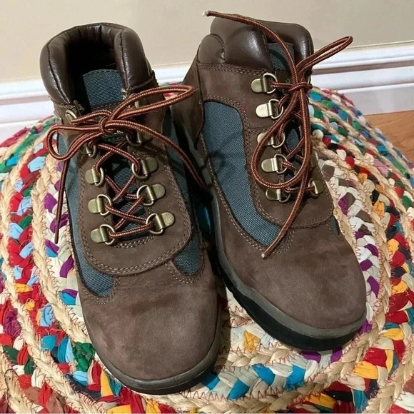Timberland vintage  brown leather green hiking shoes boots - Picture 1 of 7